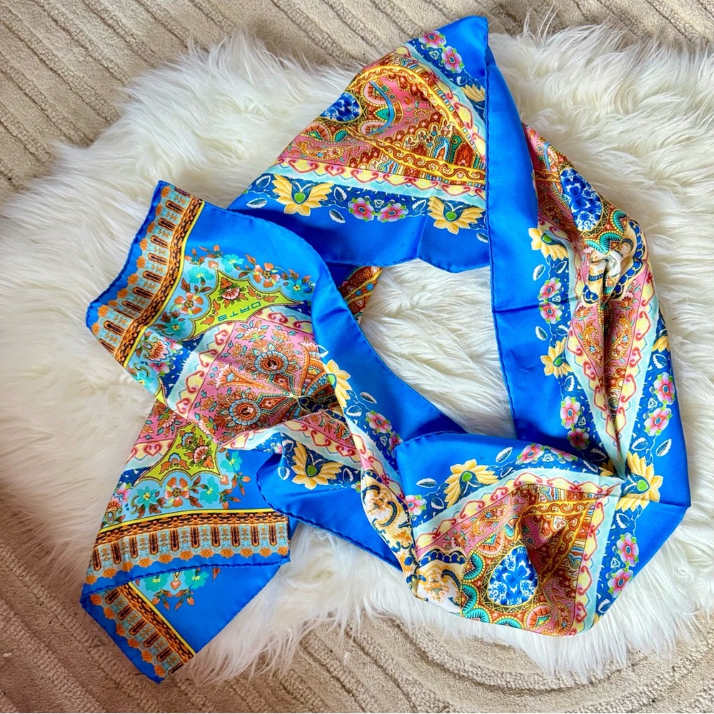 Etro Silk Azure Floral Jewel Scarf